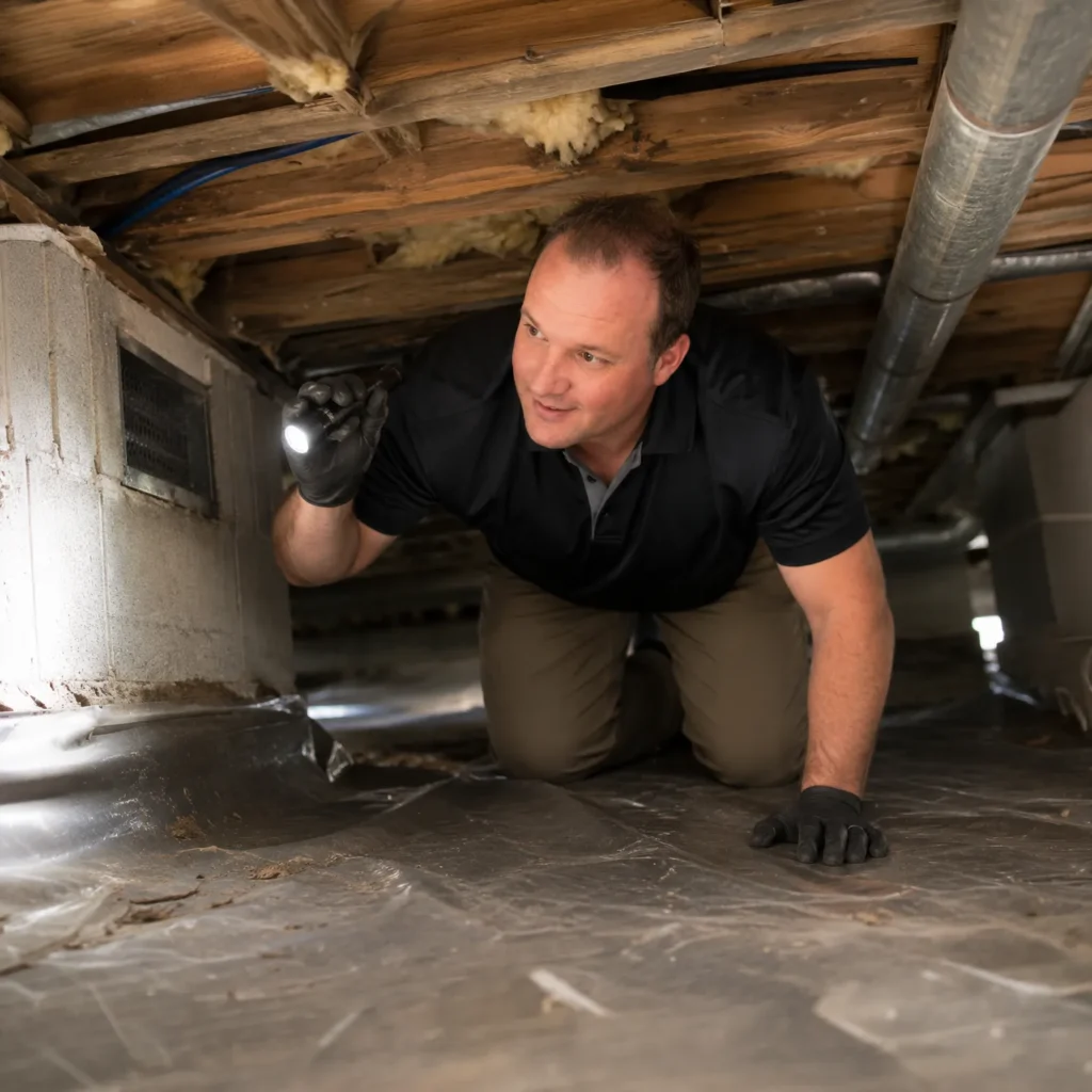 Home Inspector inspecting a residential crawlspace